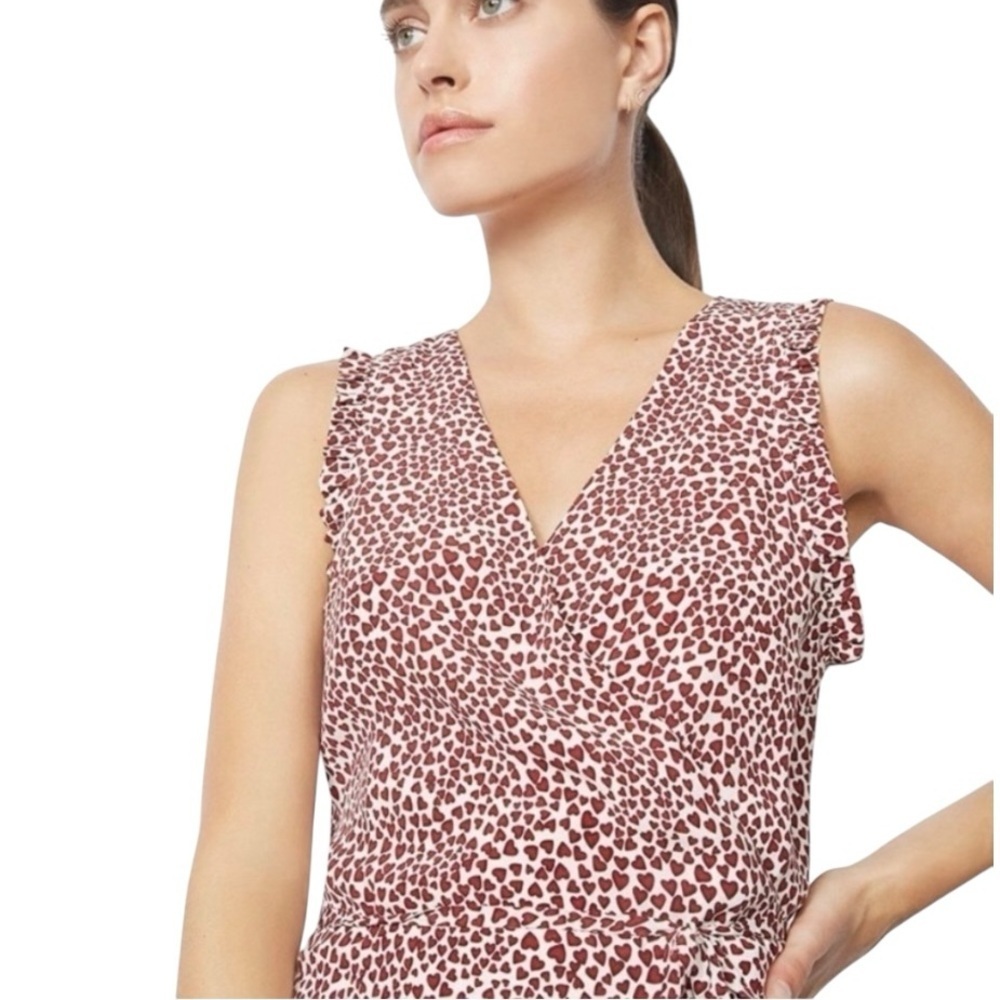 Anine Bing Leah Silk Heart Print White & Red True Wrap Midi Dress Women’s Large - Picture 2 of 14